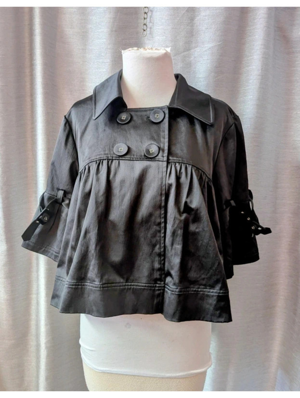 SOLD Black Satin Cropped Swing Jacket L